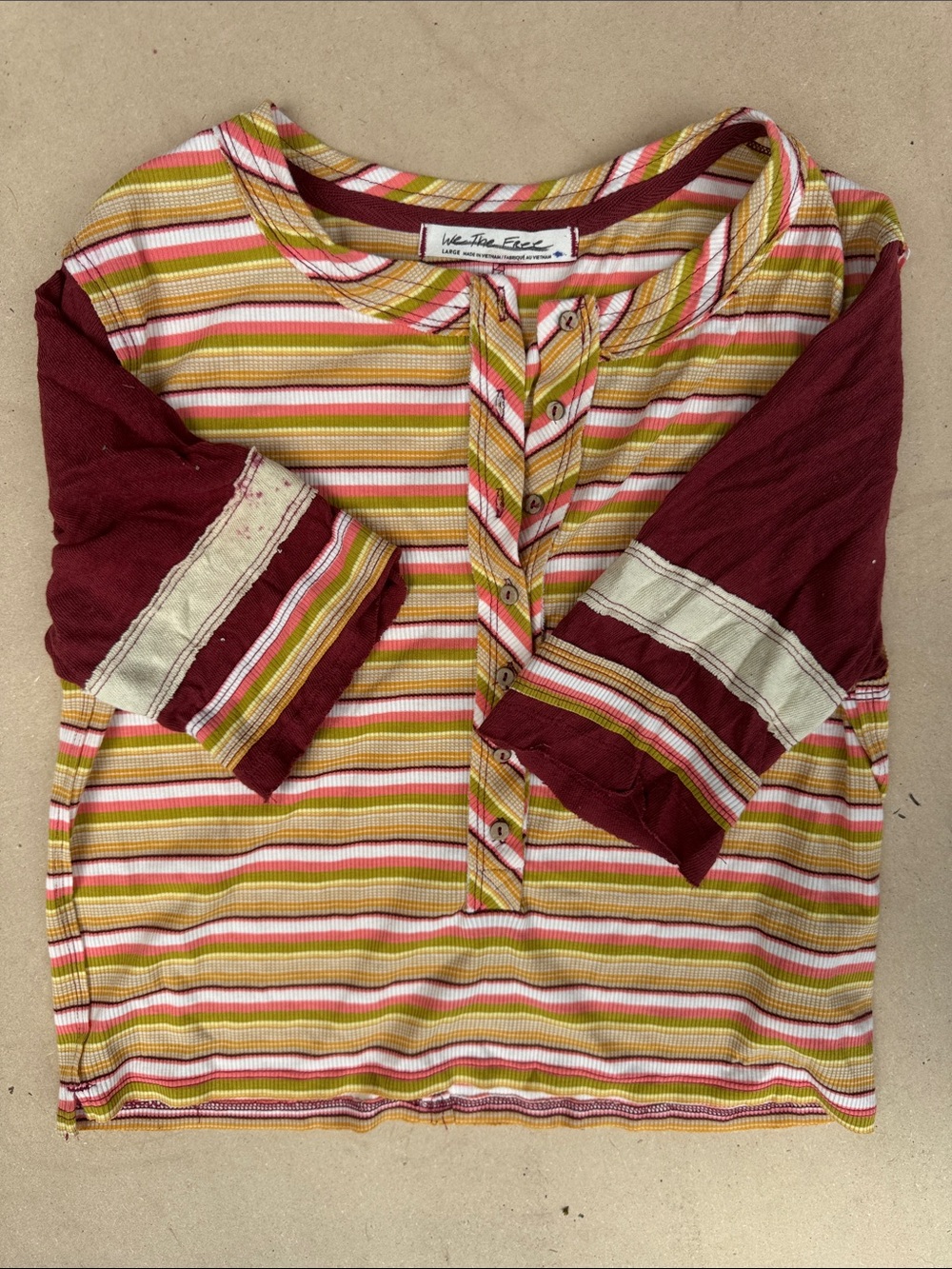 We The Free Ribbed Striped Henley in Mustard, Pink & Burgundy